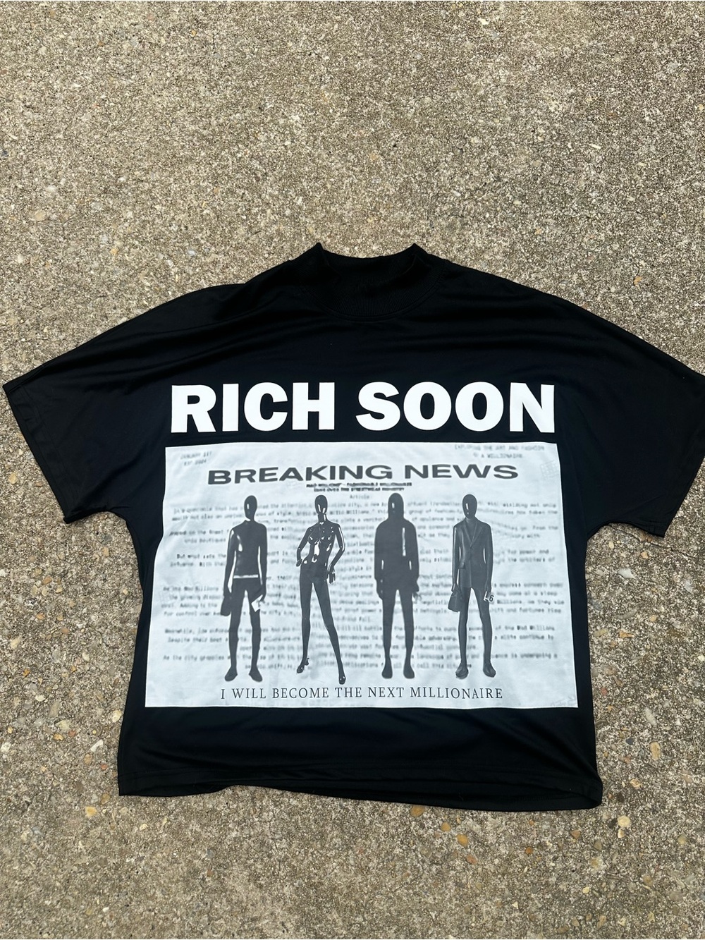 Rich Soon Black Graphic Tee - 'Breaking News'